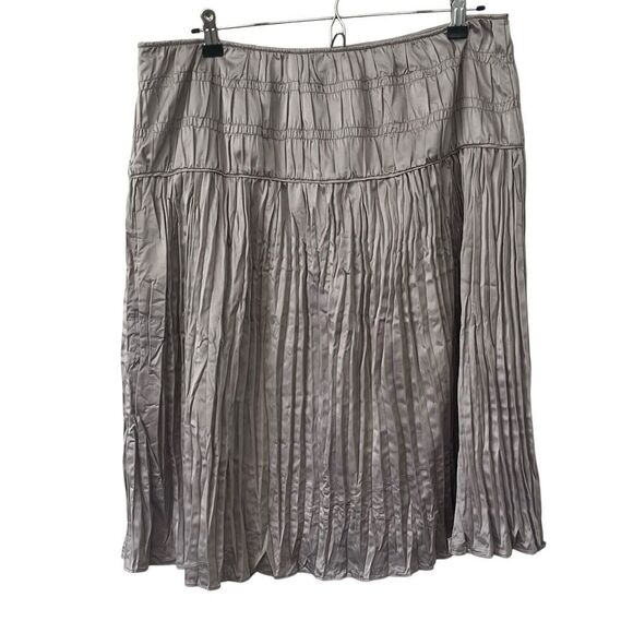 Sundance Satin Skirt Sz 10 Ruched Drop Waist Pleats Lined Tulip Hem Pewter Shiny - Picture 5 of 9